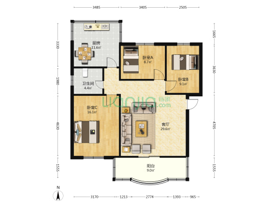 鼓楼明珠小区 3室1厅1卫 107平方