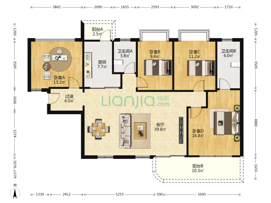 中区华府二期 4室1厅2卫 148平方