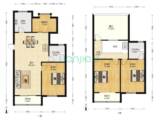 震川社区 3室1厅2卫 150平方