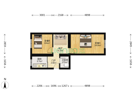 市场街 2室1厅1卫 51平方