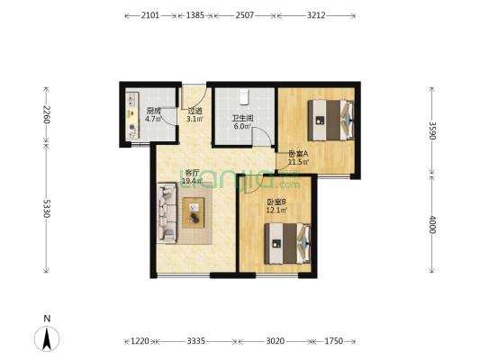 盛皓北苑 2室1厅1卫 88平方
