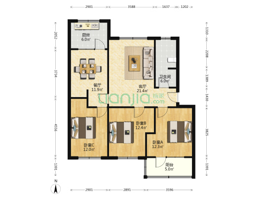 气象苑 3室2厅1卫 115平方