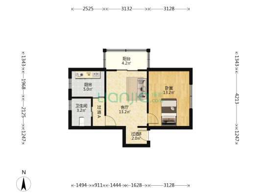常德社区 1室1厅1卫 54平方