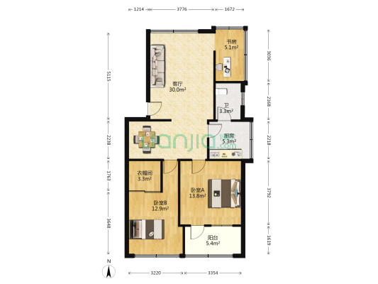 湘粮宿舍楼 3室1厅1卫 88平方