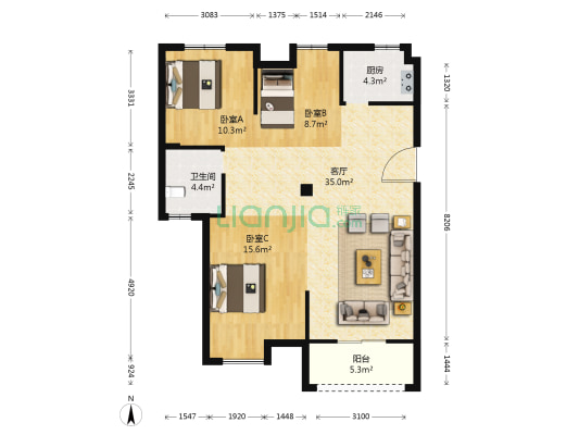 青枫雅苑一期 3室1厅1卫 113平方