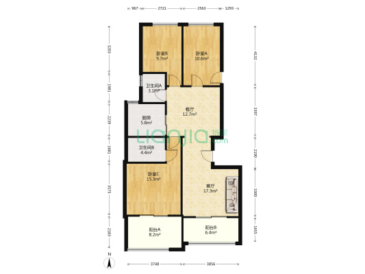 华鸿水岸 3室2厅2卫 99平方