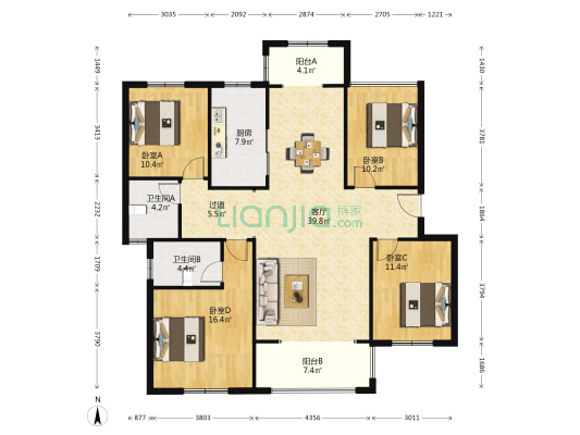 紫气东来 4室1厅2卫 137平方