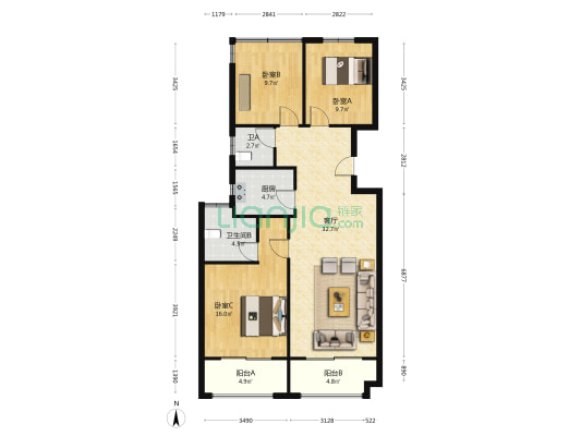 中交荣域D区 3室1厅2卫 117平方