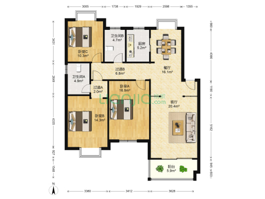 同力家园 3室2厅2卫 124平方