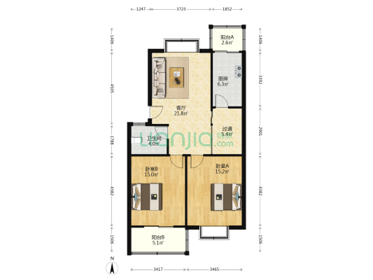 优诗美地 2室1厅1卫 91平方