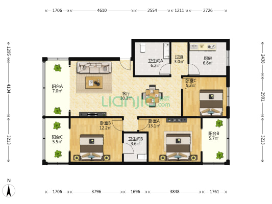 天合苑 3室1厅2卫 116平方