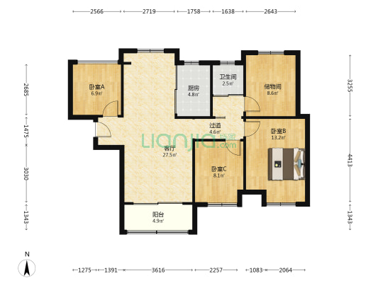 斌锋未来城 3室1厅1卫 97平方