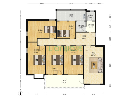 横江一路21 5室1厅2卫 146平方