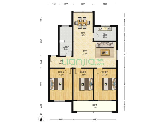电信四所家属区北院 3室2厅1卫 116平方