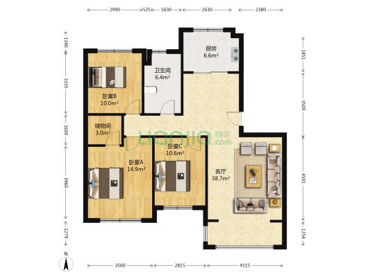 力旺东玺台 3室1厅1卫 130平方