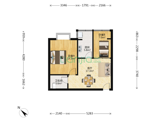 阳光雅舍 2室1厅1卫 58平方