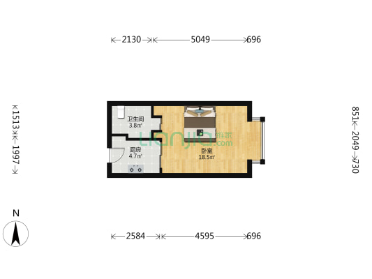 利德公寓 1室0厅1卫 43平方