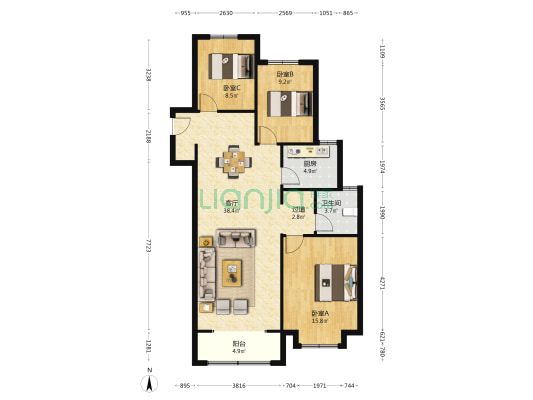 伊顿雅苑 3室1厅1卫 118平方