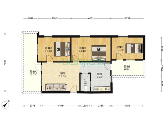 堑头横街3号之一 3室1厅1卫 78平方