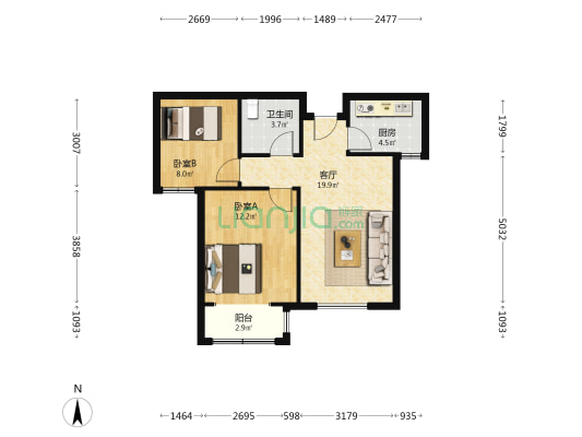 王家下河 2室1厅1卫 80平方