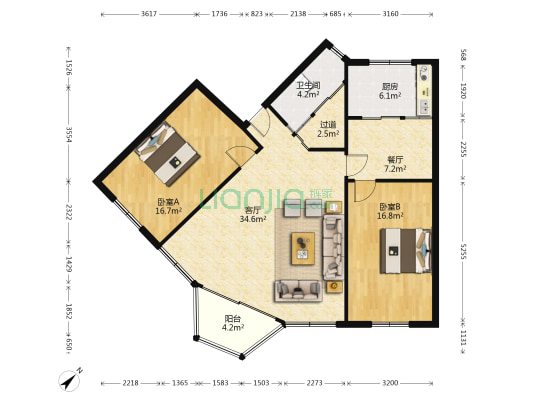 珠江路244号 2室2厅1卫 111平方