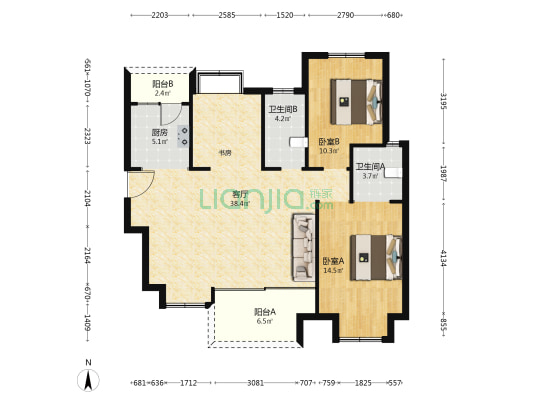 港龙美的未来映 2室1厅2卫 106平方