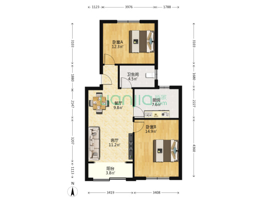 怒江新苑 2室2厅1卫 75平方