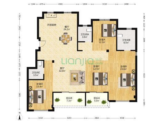 佳源优优花园 4室2厅3卫 163平方