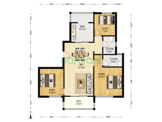 碧桂园铂悦澜庭 3室1厅2卫 116平方