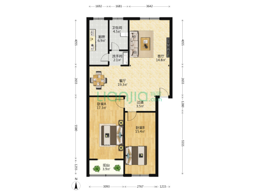 裕隆南都水岸 2室2厅2卫 109平方