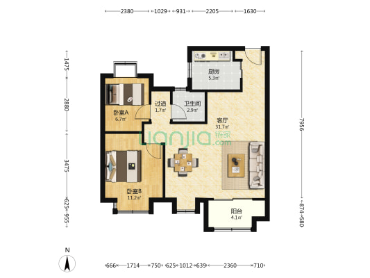 溧水华侨城时光天境嘉园 2室1厅1卫 89平方