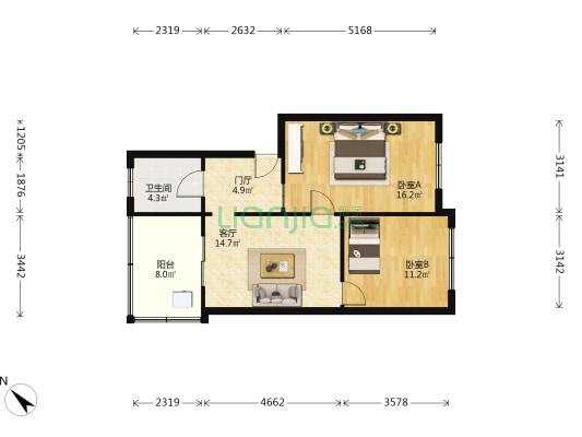 滨河南街66号院 2室1厅1卫 70平方