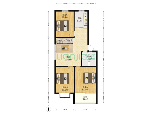 颐景园 3室1厅1卫 89平方