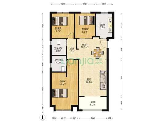 中海寰宇天下 3室2厅2卫 108平方