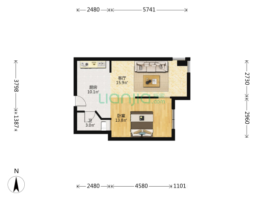 时代广场 1室1厅1卫 63平方