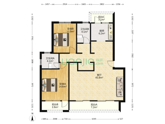 丰谷景园 2室1厅2卫 118平方