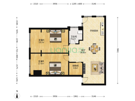 电建小区 2室1厅1卫 91平方