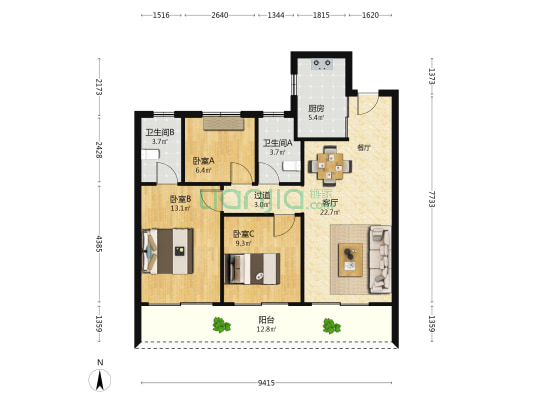 理想大地云之湾 3室1厅2卫 99平方