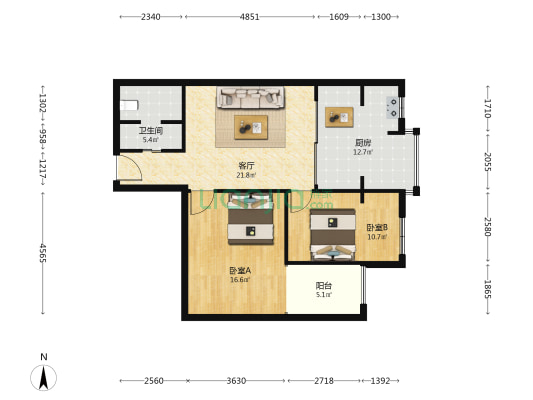 秋林苑 2室1厅1卫 94平方