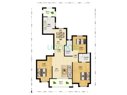 吾悦华府 3室2厅2卫 133平方