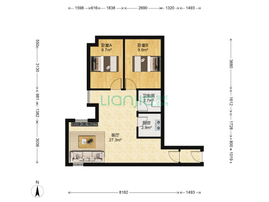豪贤苑 2室1厅1卫 73平方