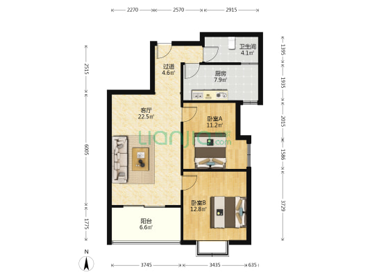 火炬东第 2室1厅1卫 90平方