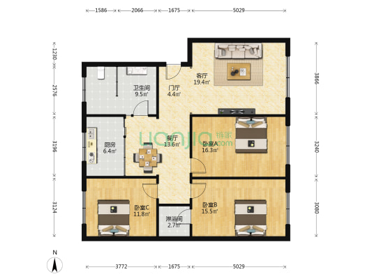府西街磷肥厂家属楼 3室2厅2卫 124平方