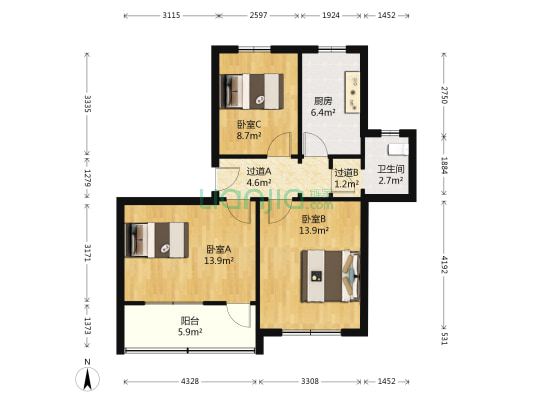 英雄山路118号 3室0厅1卫 60平方