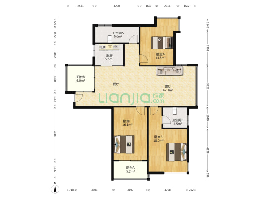 我家山水瑞雪苑 3室1厅2卫 135平方