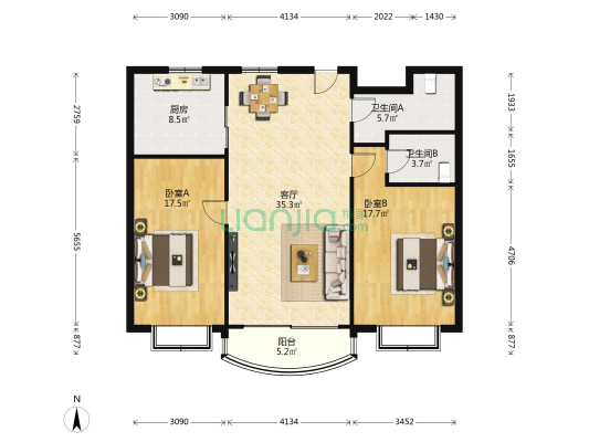 都市假日 2室1厅2卫 131平方