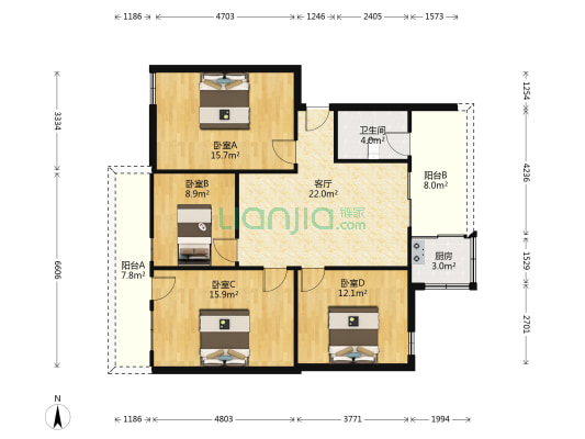 荷花小区 4室1厅1卫 122平方
