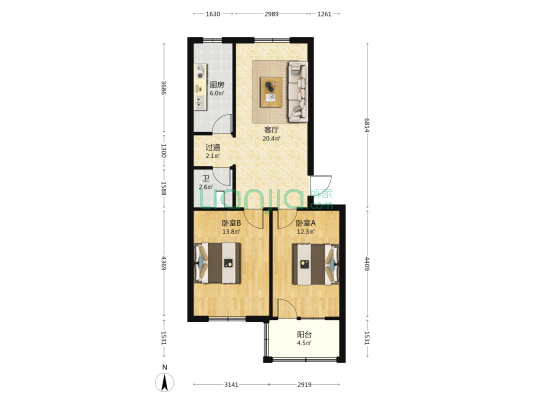 翡翠园小区 2室1厅1卫 76平方