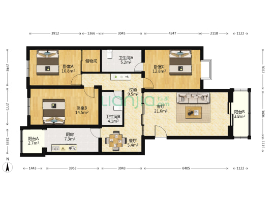 隆曦园C区 3室2厅2卫 132平方
