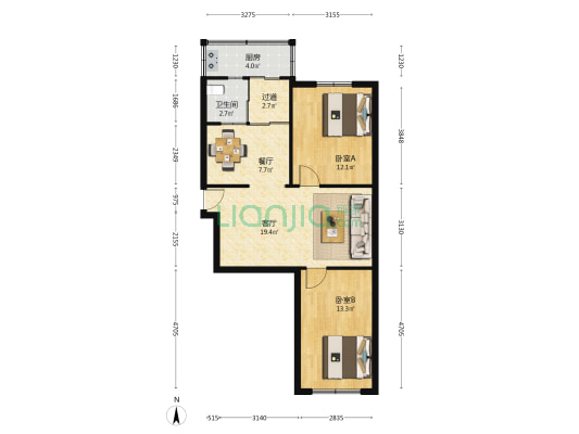 先达小区 2室2厅1卫 79平方
